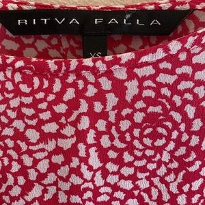 Ritva Falla Designer Silk Floral 3/4 Sleeve Pink Red White Oversized Blouse XS